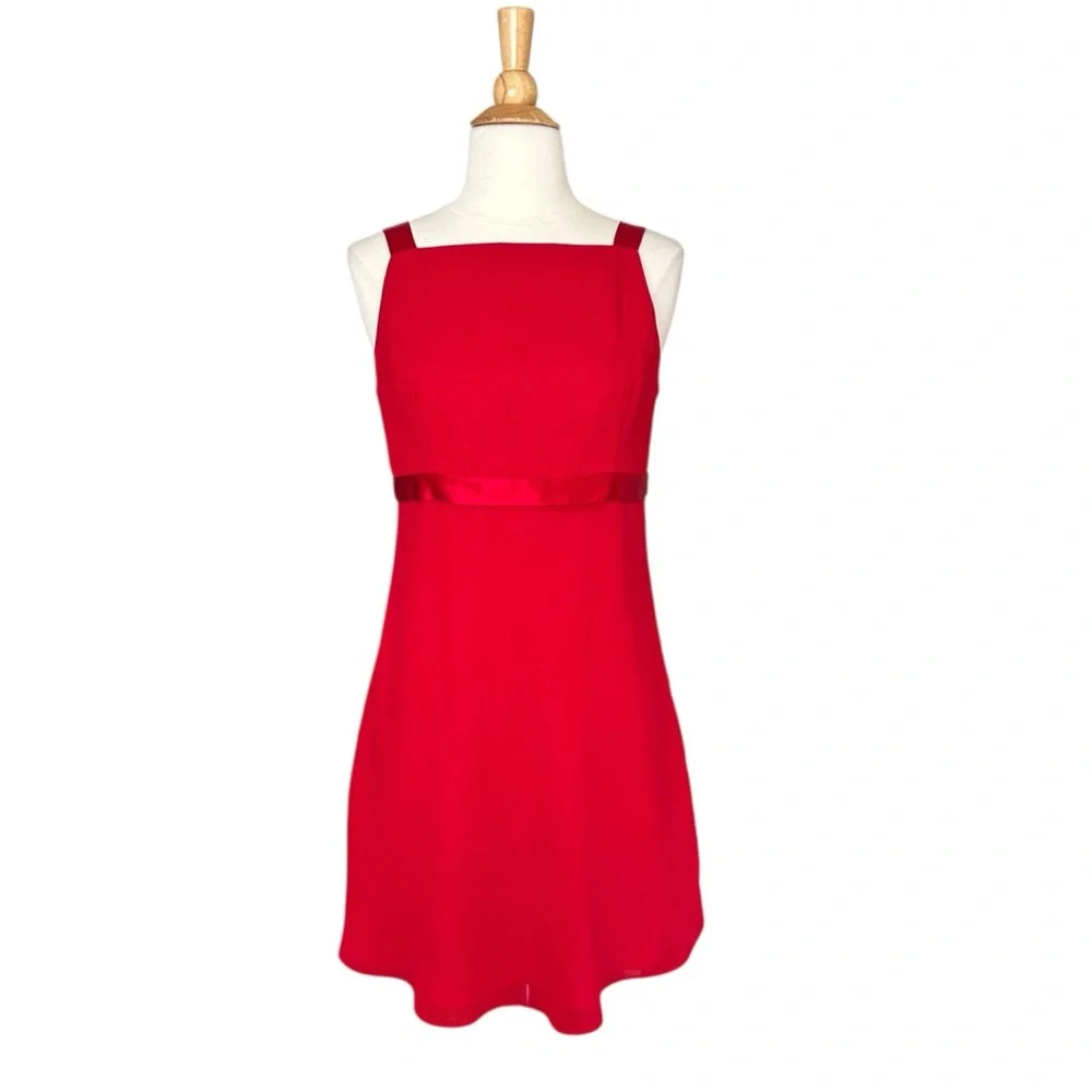 Vintage 90s Red Satin Cocktail Mini Dress‎ Scott McClintock USA Made Size 8
